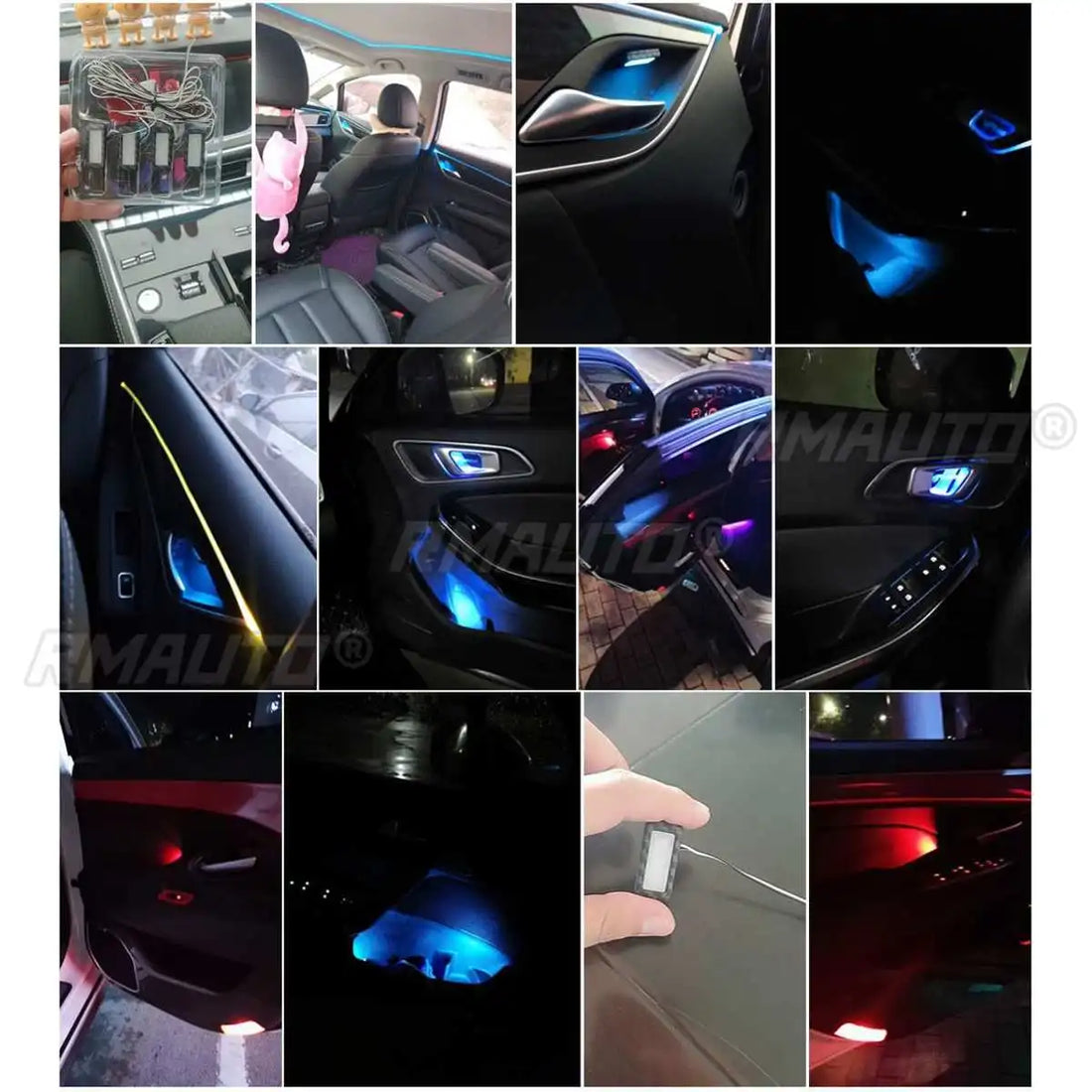 4Pcs LED Car Inner Light Bowl Decorative Lights Universal Auto Atmosphere Lamp Armrest Interior Door Handle Lighting Acceesories