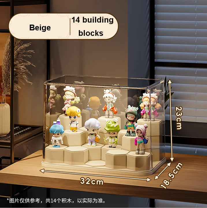 Modern Transparent Dustproof Acrylic Pop Mart Display Box Rectangle Blind Box Storage Stand PET Plastic Toy Building Tools