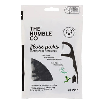 UD2 Humble Co Floss Picks Charcoal Mint Case of 4-50 Count Silk Nylon PTFE Oral Care Teeth Cleaning 30m Length