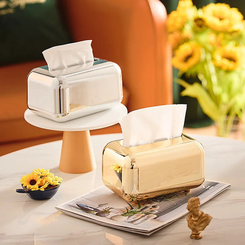 Nordic Home Decor Light Luxury Electroplating Tissue Box Home Decor Modern Abs Crafts Living Room Office Home Decorative Items
