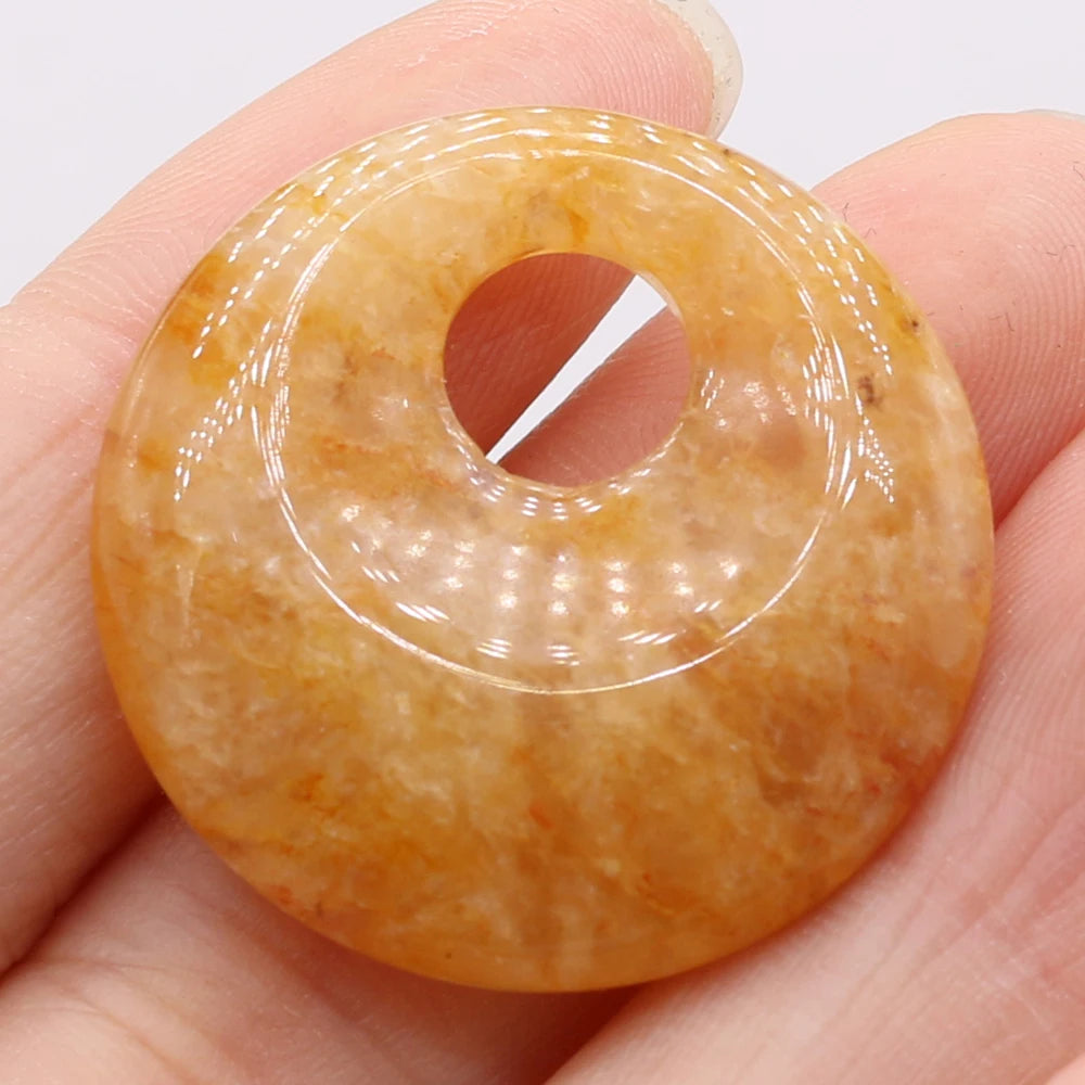 Natural Stone Pendant Semi-precious Stones Round Big Hole Charms For Jewelry Making DIY Necklace Bracelet Earrings Accessories