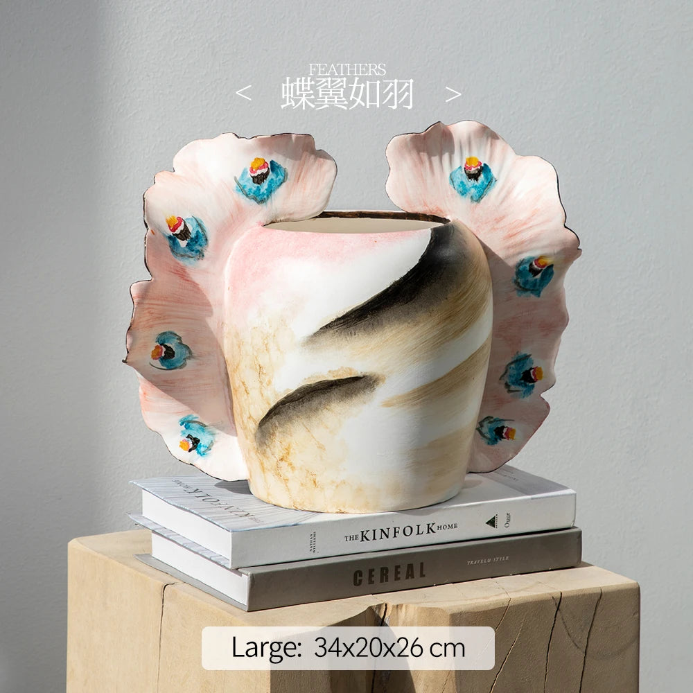 Merlin Living Hand Painting Flower Vase for Home Decor Butterfly Vase Ceramic Decoration Chaozhou Ceramic Factory Wholesale