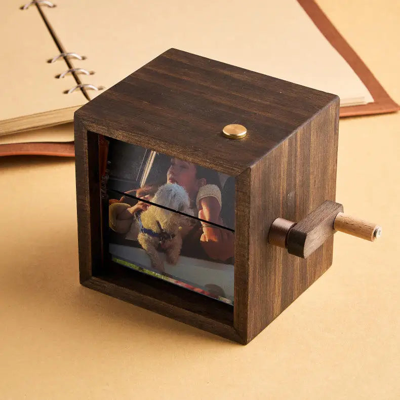 Personalized Photo Flipbook Animation Box,Custom Wooden Photo Book with Light,Custom Crank Photo Box Picture Box Wholesale