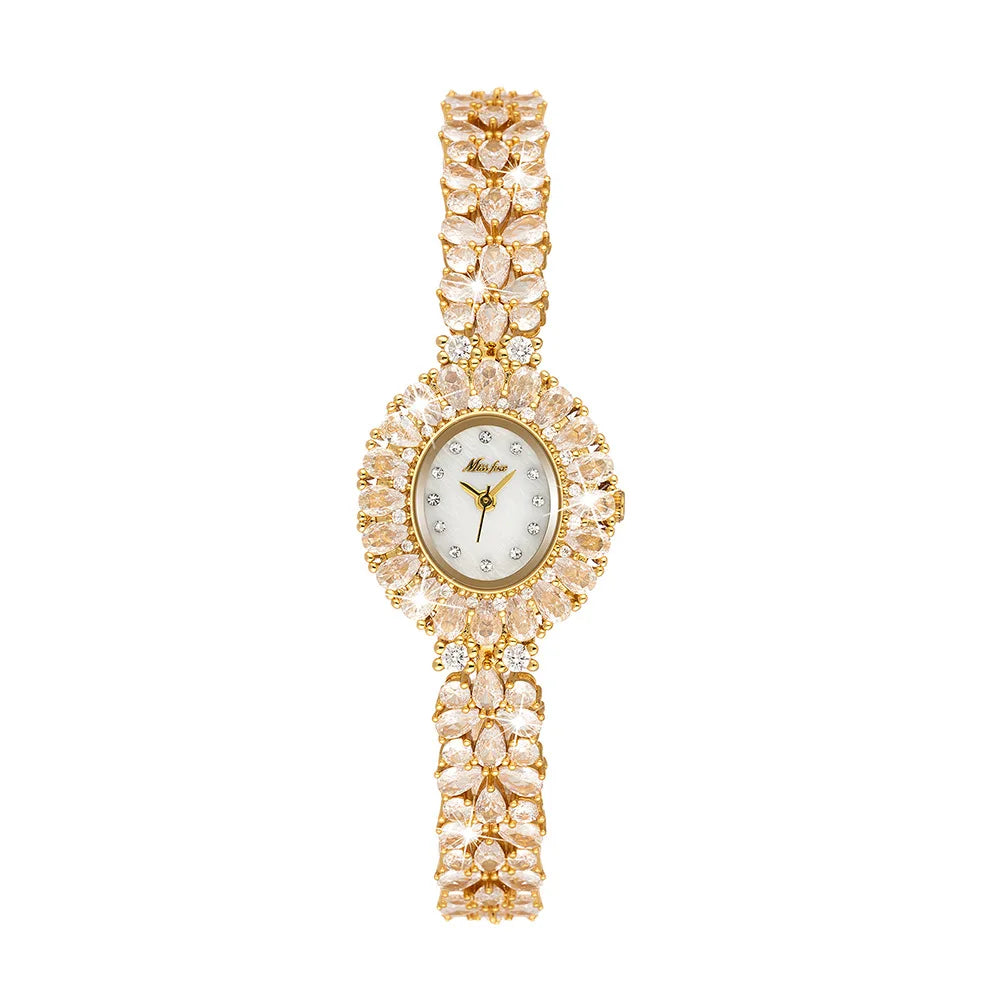 MISSFOX Watch Elegant Minimal Quartz Gold Women Diamond Watches Luxury Ladies Bling Hip Hop Iced Out Watch