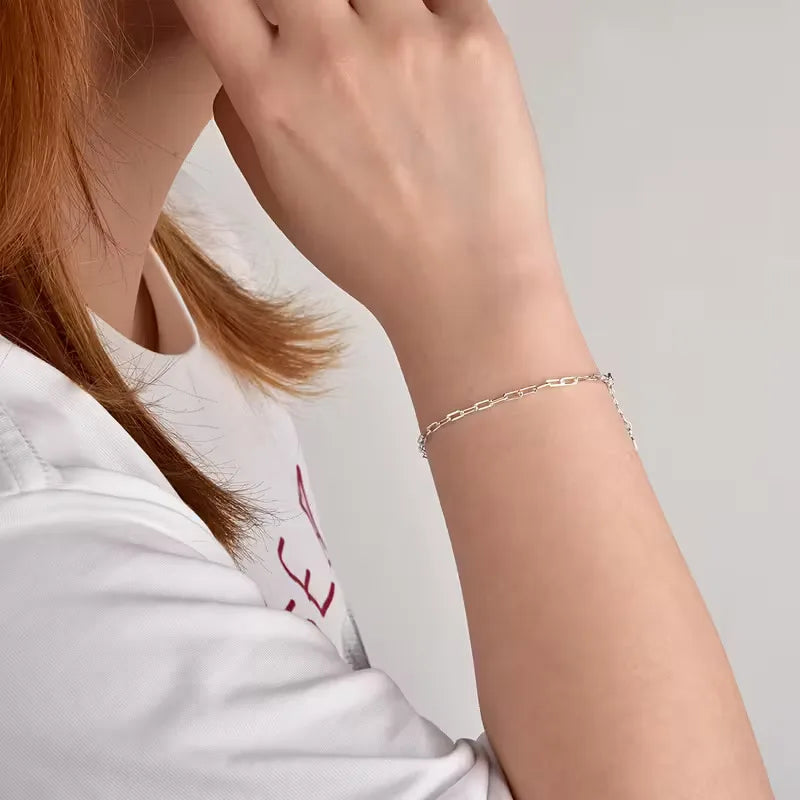 Lanshang 925 Sterling Silver Paperclip Link Chain Bracelet for Women Men Fine Jewelry Gifts US Local Stock