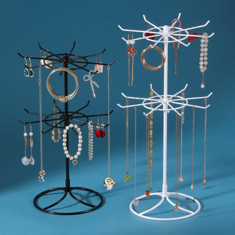 Jewelry Display Showcase 2 Tier Rotary Ornament Necklace Bracelet Rack Jewelry Holder Stand Display