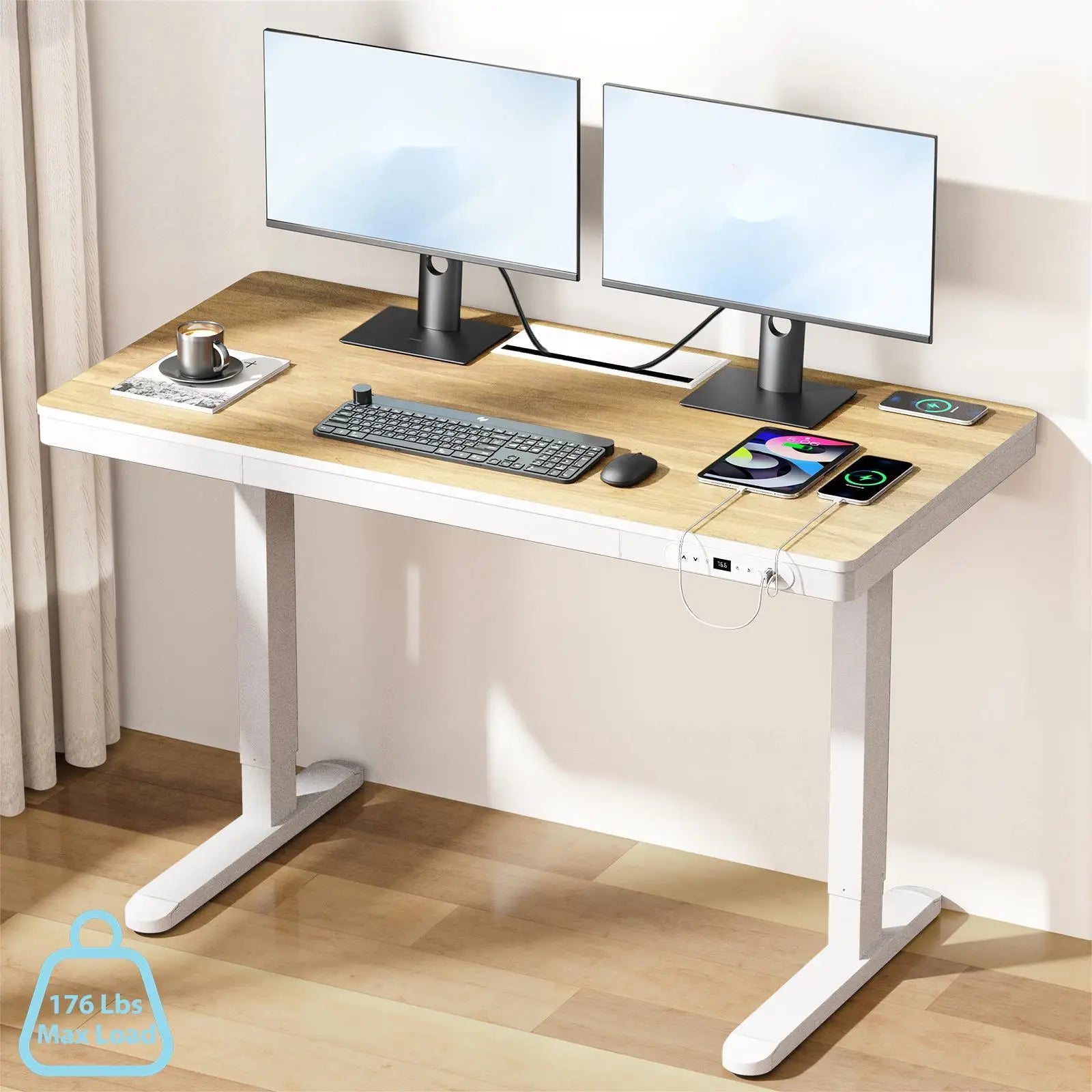 48 Inch Height Adjustable Desk, Standing Desk &Office Desk with Drawer,Wireless Charging & Cable Management Tray