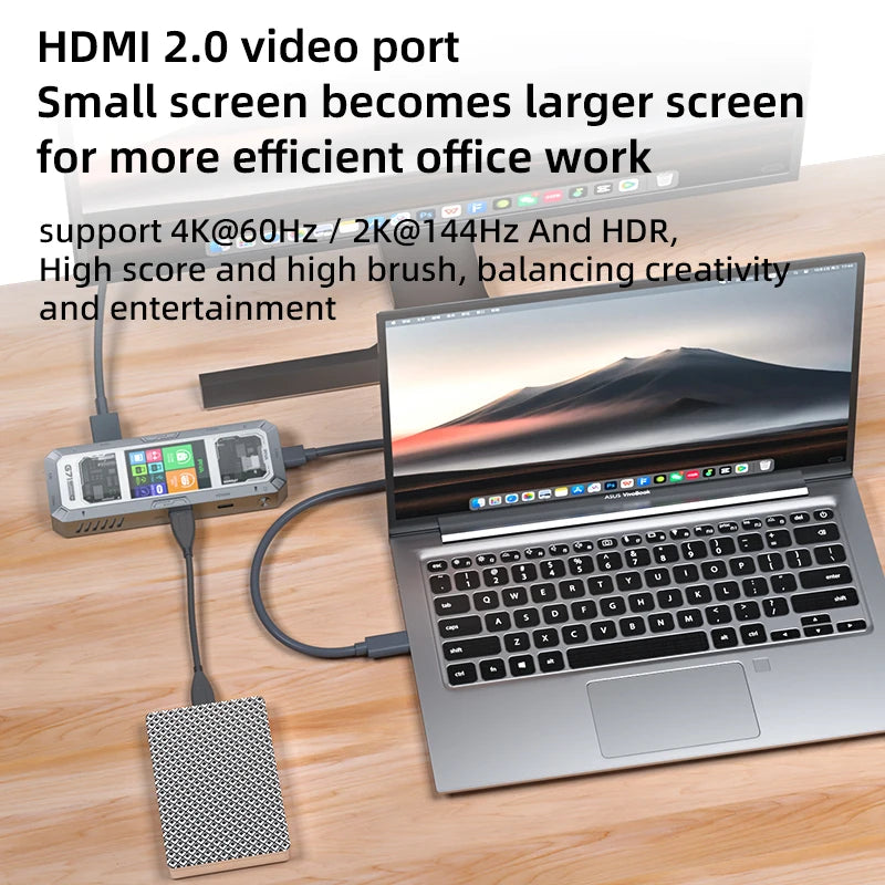 G71 7 in 1 Aluminum Alloy Office Docking Station Smart Screen Display for 2.0 Type-C to USB 3.0 HUB PD100W Adapter in Stock