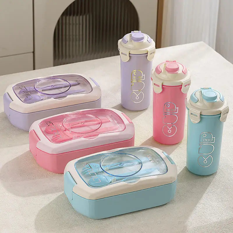 Wholesale Custom Rectangle Kids Lunch Box Set Bento BPA-Free Thermal Plastic with Bag and Water Bottle for School Food Storage