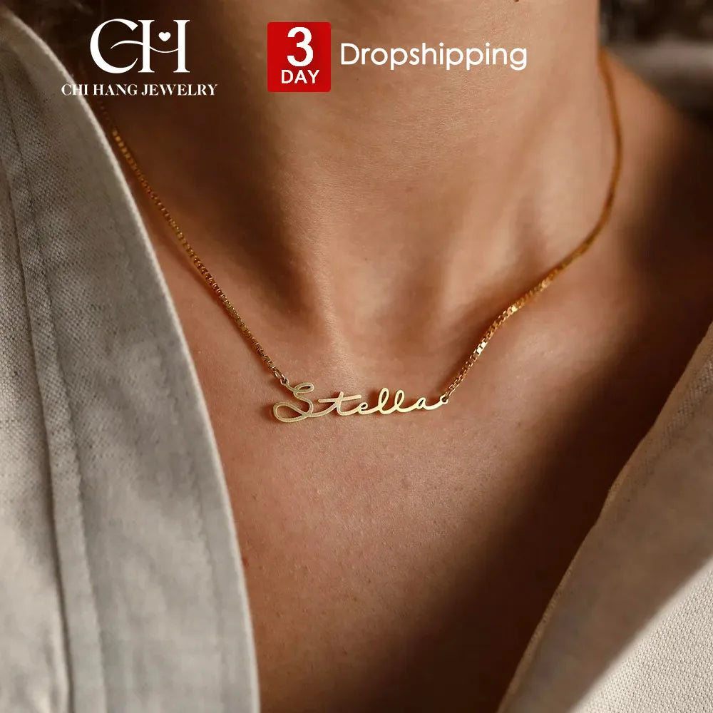 Fashion Stainless Steel Personalized Name Necklace with Link Chain Gold Color Choker Pendant Nameplate Dropshipping Jewelry