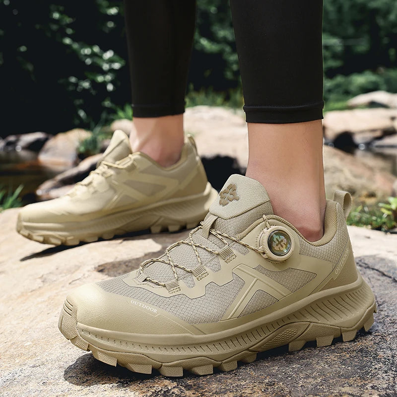 New Waterproof Hiking Shoes Men Outdoor Trekking Boots Lightweight Breathable Durable Large Size Spiral Buckle Design