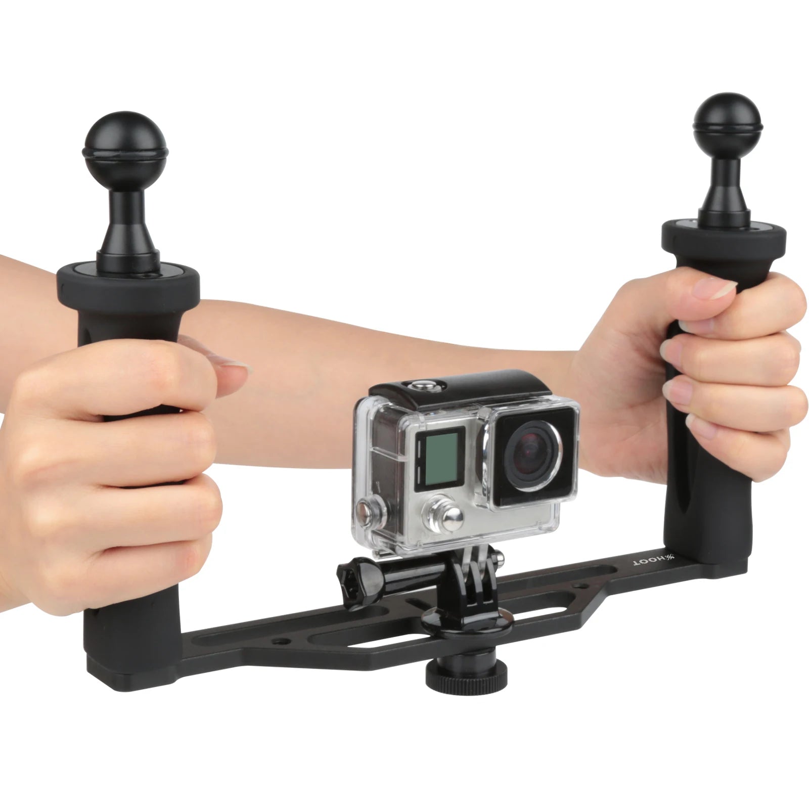 SHOOT Dual Handheld Aluminum Alloy Stabilizer with Ball Head Mount and Diving Tray for Underwater Photography and Video Shooting