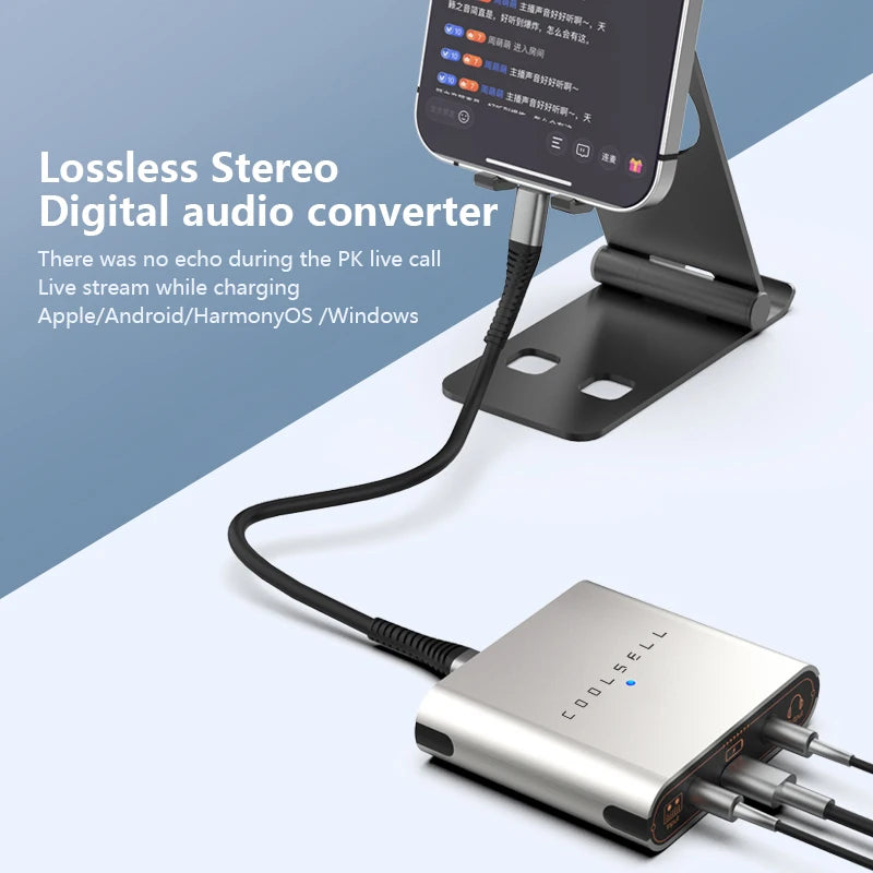 24Bit/192kHz Stereo Live Broadcast Adapter 3.5mm Dock Streaming Audio Interface for Phone High-Fidelity Live Stream Sound Card