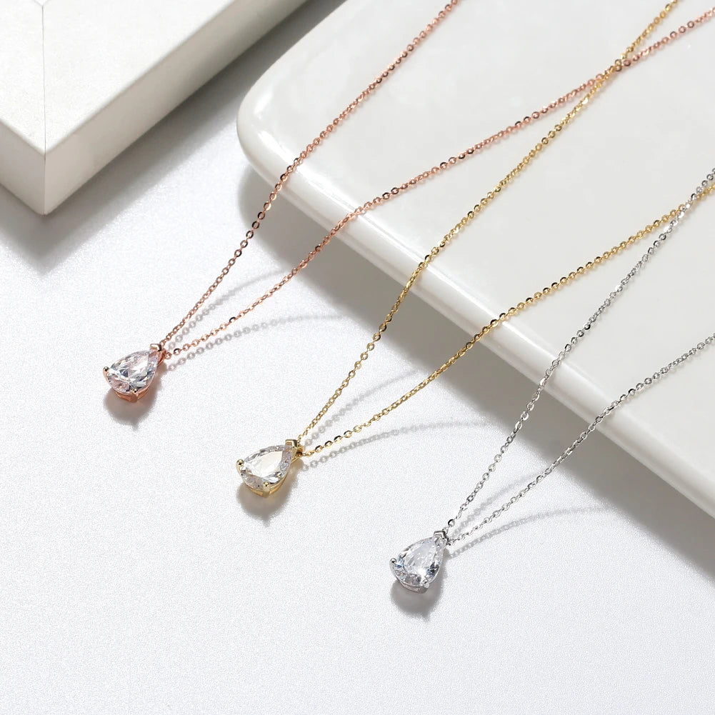 RINNTIN APN10 USA Local Stock Classic Design Pear Cut Cubic Zirconia Pendant Necklace 925 Silver Jewelry for Women Fine Jewelry