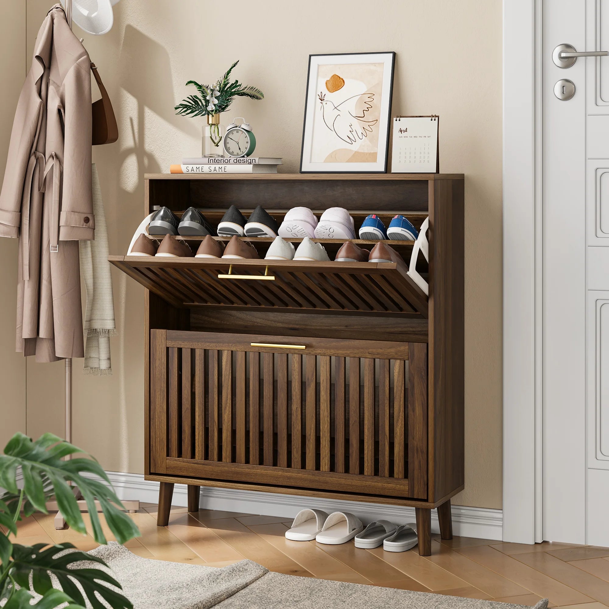 Wooden Shoe Cabinet Storage for Entryway and Modern Shoe Rack Cabinet for Living Room