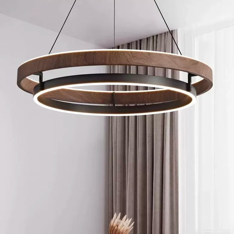 New Designer Minimalist Wood Grain Color Wabi-Sabi Style Circular Pendant Lamp for Living Room Chandeliers Pendant Lights