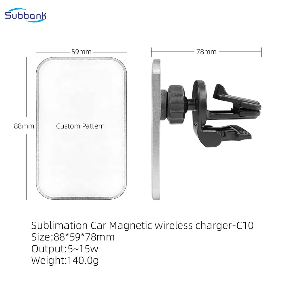 Subbank Wireless Chargers Sublimation Safe Portable Car Mounted Wireless Magnetic Charger  Customizable Logo