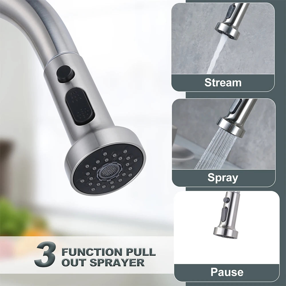 Modern Kitchen Faucet with Soap Dispenser,Nickel Kitchen Mixer Tap Stainless Steel Sink Faucet for Sink RV Laundry Bar