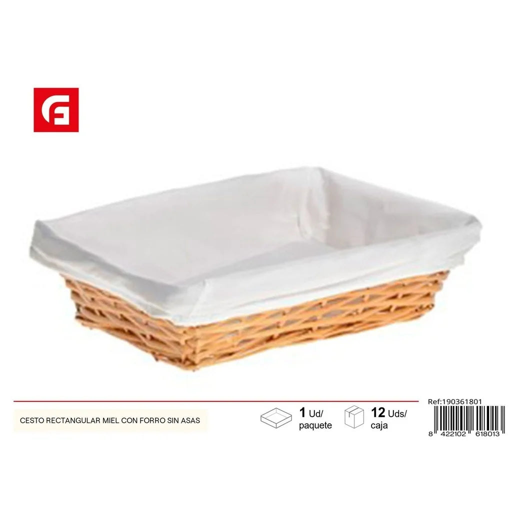 Rectangular lined honey basket without handles - Decorative items