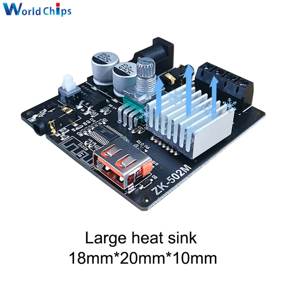 MINI ZK-502M Bluetooth Amplifier Board 50W+50W Stereo Audio AMP AUX USB Volume Control For Home Theater Speakers
