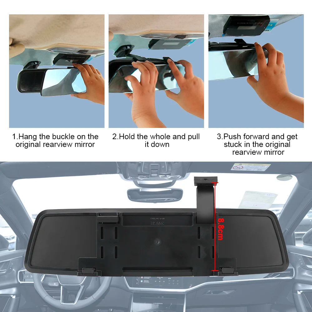 2.5D Full Screen HD Glass Anti-glare Wide-angle Blue Frameless Mirror Car Interior Rear View Mirror 3000R Micro Curvature Lens