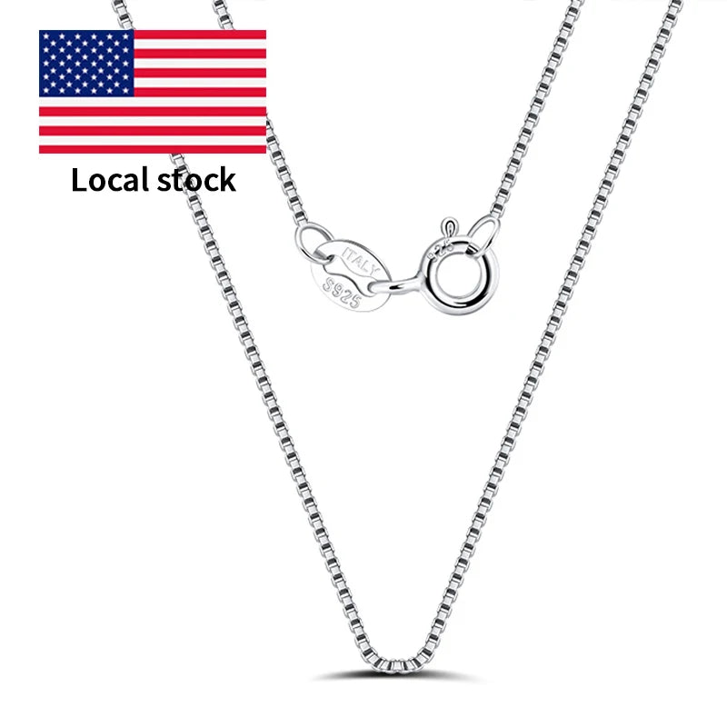 RINNTIN SC07 USA Local Stock Fine Jewelry 925 Sterling Silver Chain 0.6mm Rhodium Plated Box Chain for Necklace