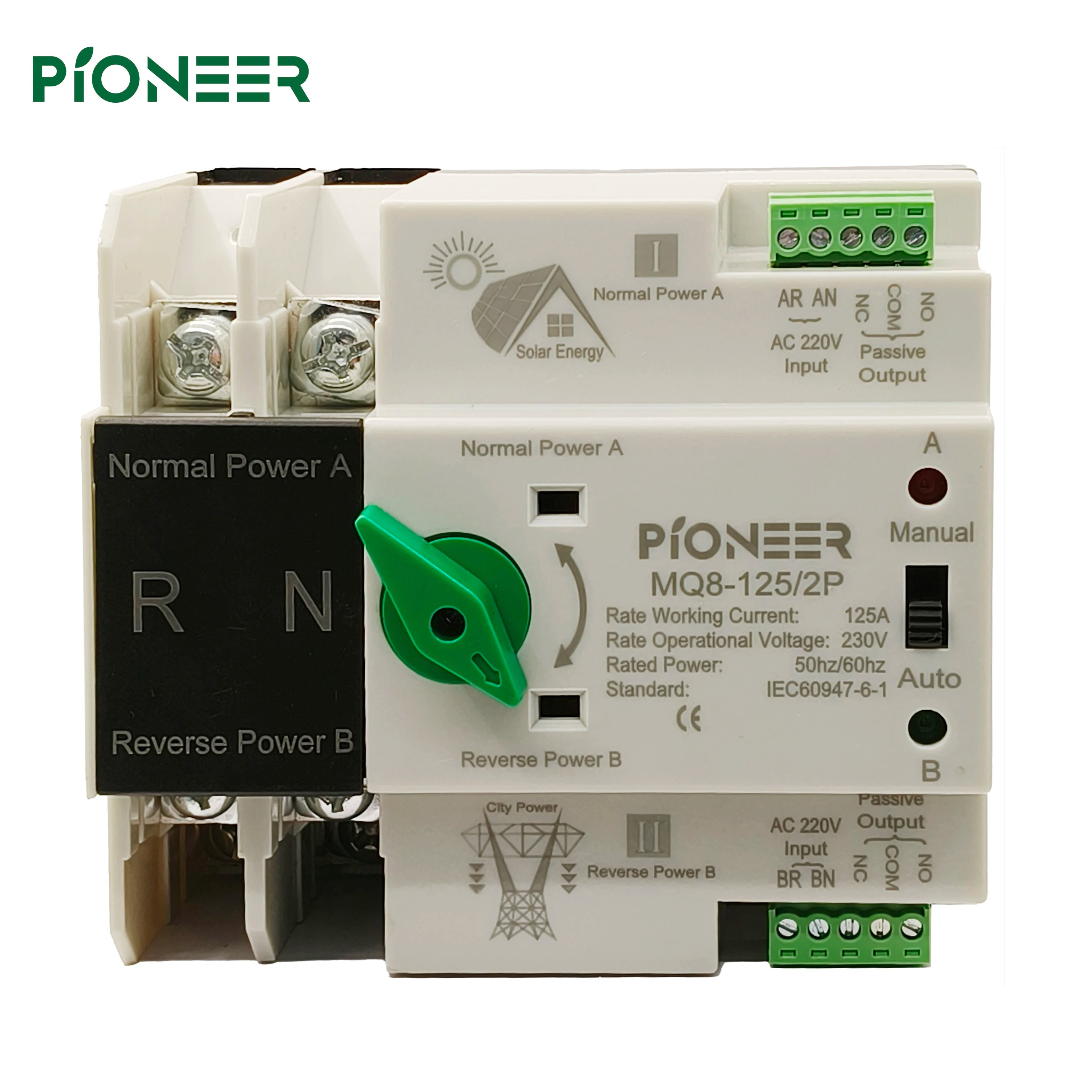 Direct Factory AC ATS Dual Power 2P AC 220V 63A 100A 125A Inverter Dual Power Automatic ATS Changeover Switch
