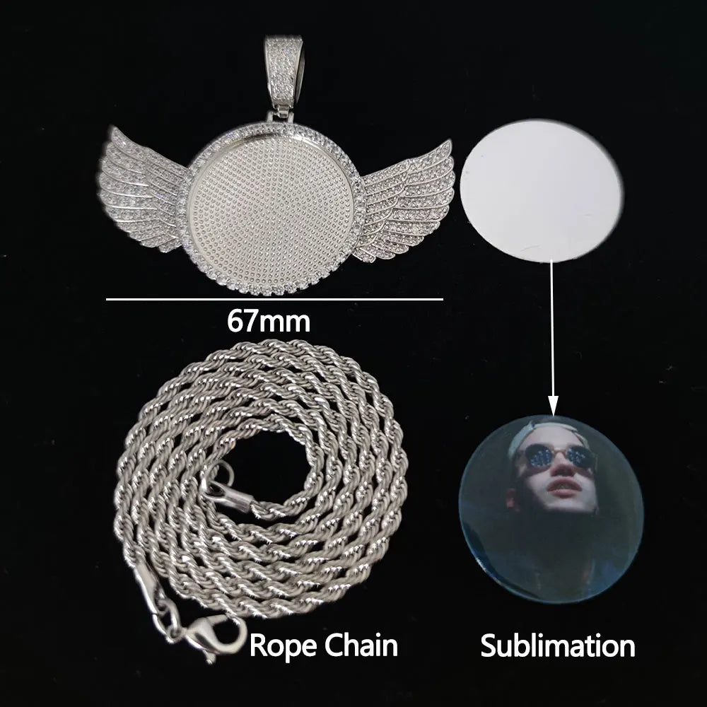 Hip Hop Custom Sublimation Necklace Blanks Bling Iced Out Custom Photo Pendant Diy Sublimation Pendant Necklace