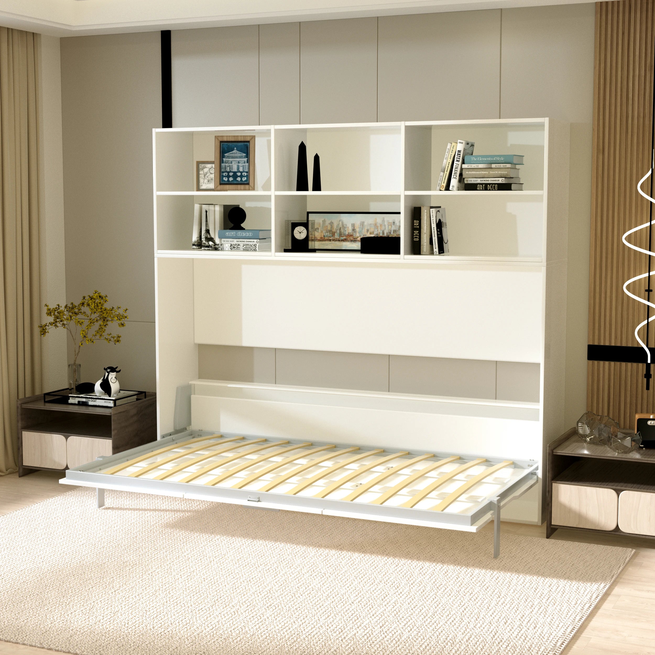 US Stock High Quality Modern Storage Twin Size Space Saving Hidden Wall Murphy Bed Wood Plywood Panel Style