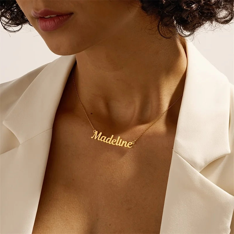 Gold Plated Fashion Fine Jewelry Stainless Steel Chain Pendant Choker Custom Personalized Name Necklaces for Women Birthday Gift