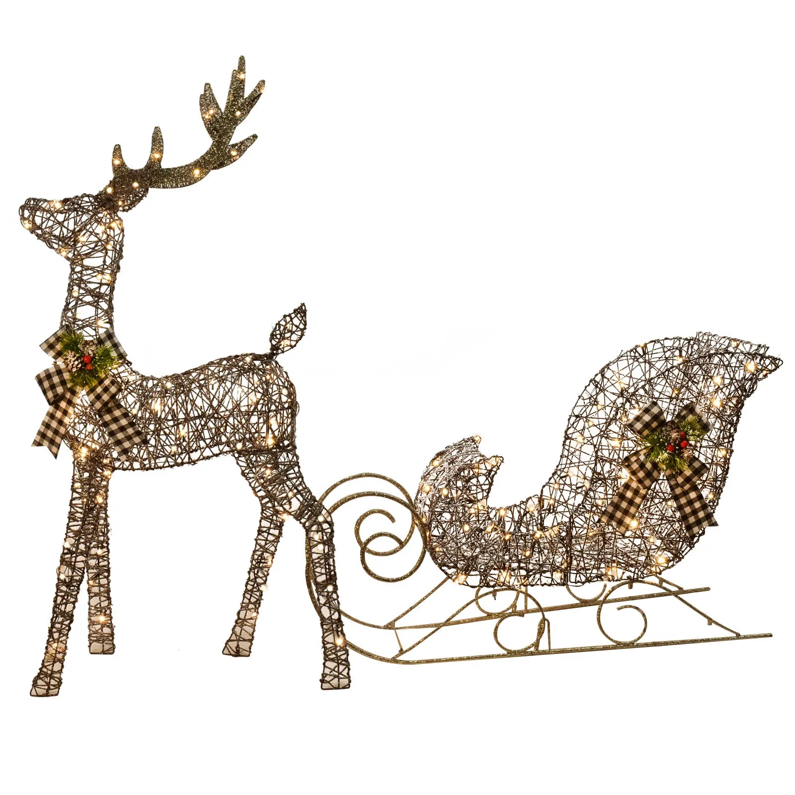 Christmas decorative lights, Christmas reindeer sleigh, two-piece set, outdoor, garden, lawn, and patio decoration