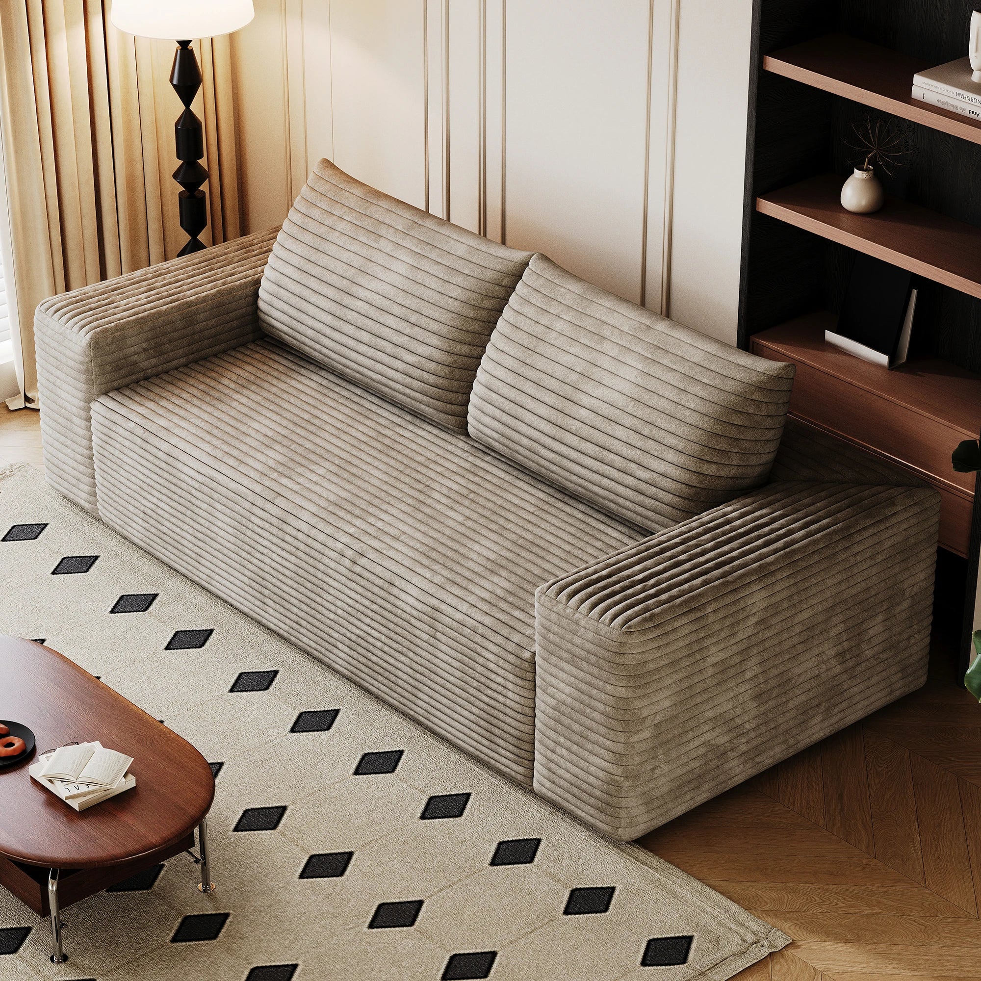 Space Saving Convertible Fabric Modular Sectional Sofa Set with Reversible Chaise Lounge for Apartment and Hotel Living Rooms