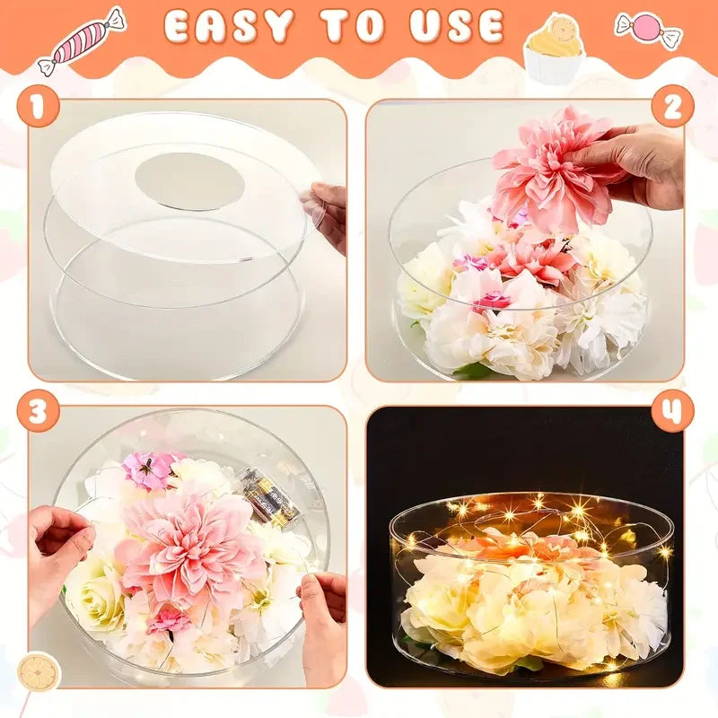 Modern 3pcs Clear Acrylic Cake Stands Fillable Floating Tiered Display Cylinder Base No Assembly Needed Easy-Clean Decor Cake