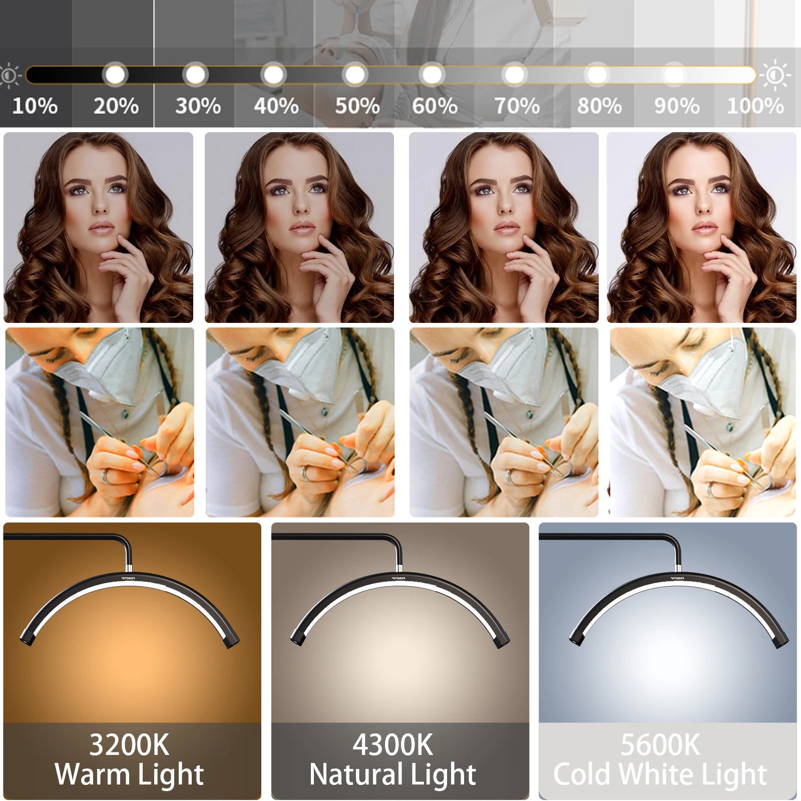 FOSOTO 28inch Y8II LED Half Moon Light Lamp for Lashes Cosmetic Fill Light Led Studio Light for Eyelash Extension Beauty Tattoo