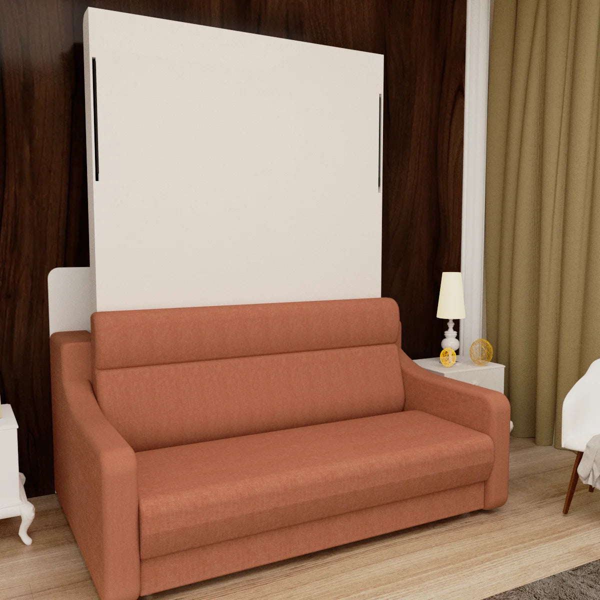 Modern Transformable Folding Sofa Wall Bed Space-Saving US Stock Bedroom Furniture with Wood Panel Style