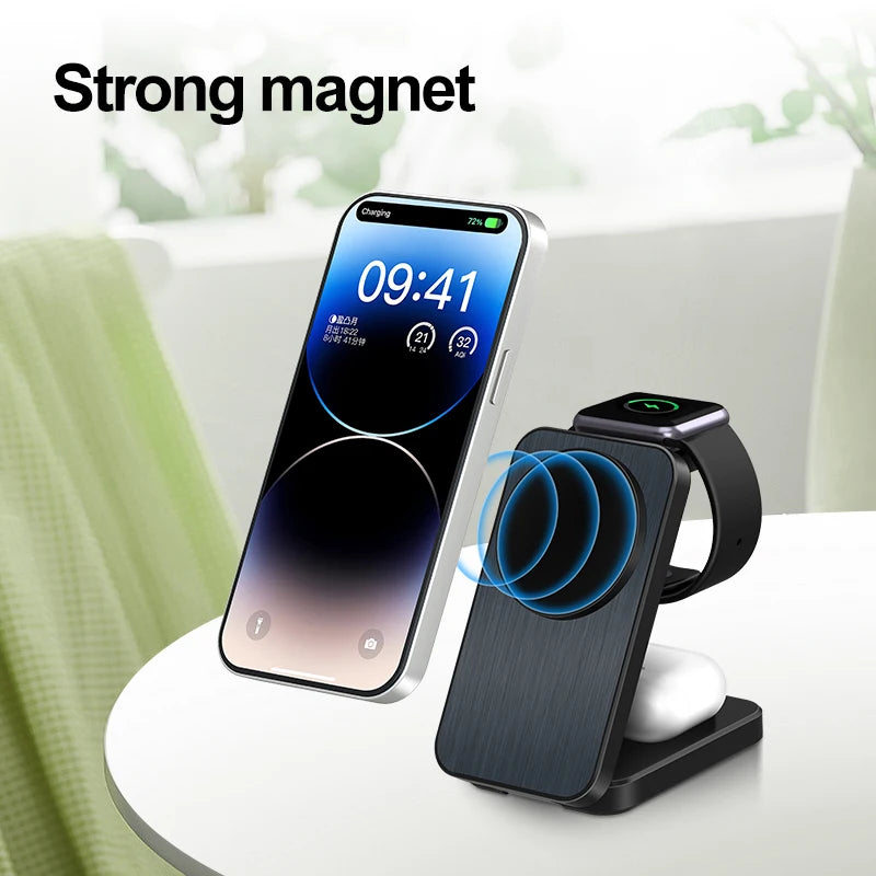 2025 Best Selling Products for Iphone 15 Magnetic Charger Stand Station Power Banks 3 in 1 Foldable Wireless Chargers 15W