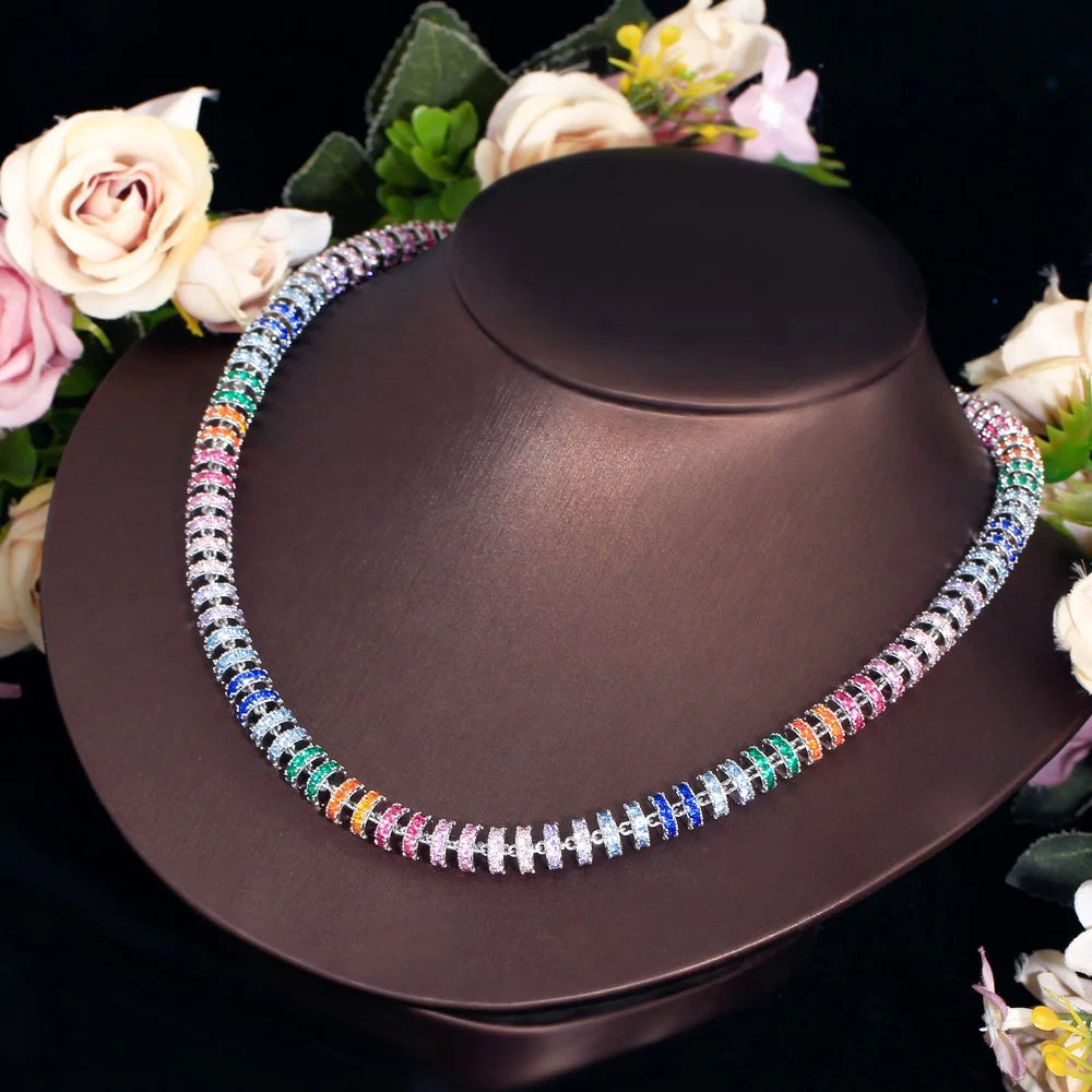 Luxury Zircons Super Luxury Chunky Colorful Cubic Zircon Paved Round Tennis Chain Iced Out CZ Necklace for Women Jewelry