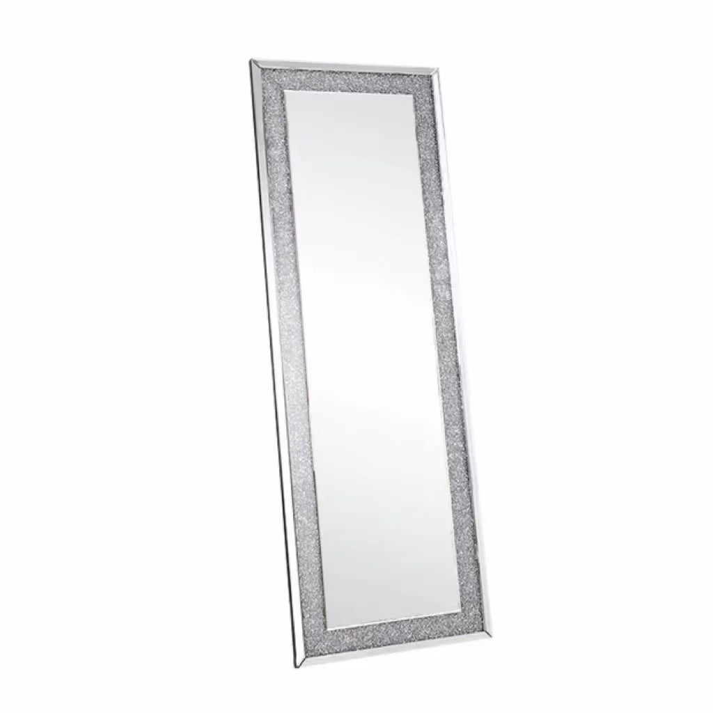 Modern Large Customizable Color & Size Floor Mirror with Art Decor Crushed Diamond Crystal Design