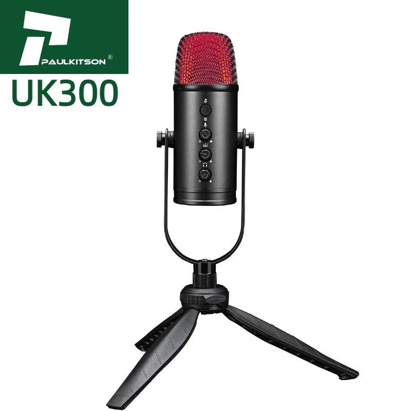 Paulkitson UK300 Professional Dynamic USB Microphone Kit Podcast Equipment for Gaming Other Audio Recording Includes Accessories