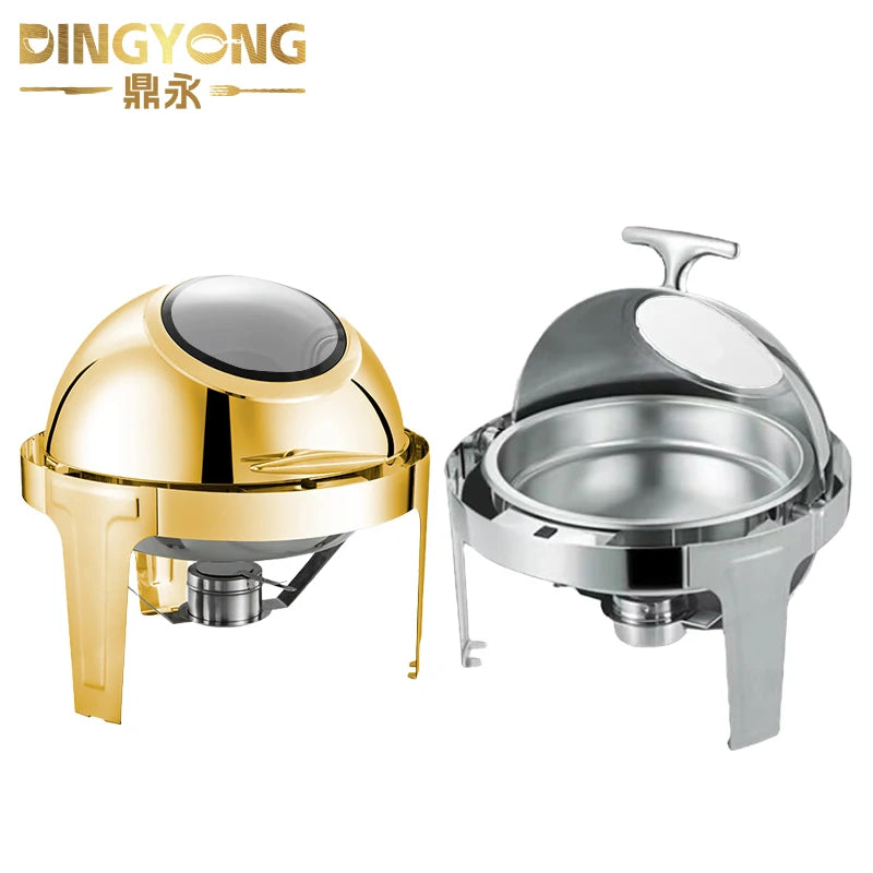 Commercial Hotel Buffet Food Warmer Stainless Steel Top Clamshell Chafing Dish Glass with Fuel Heating for Party Chafing Dishes