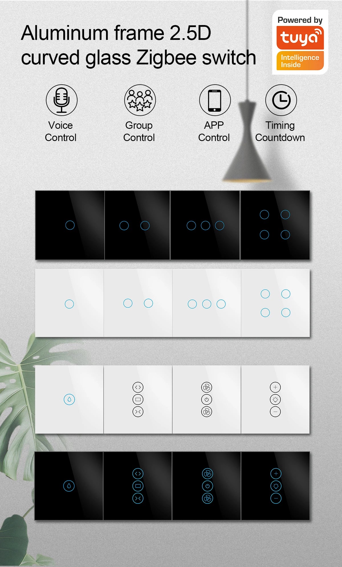 Tuya Smart Home Touch Switch Wifi Zigbee 1/2/3/4 Gang Wall Switch with Water Heater Switch Working with Smart Life APP