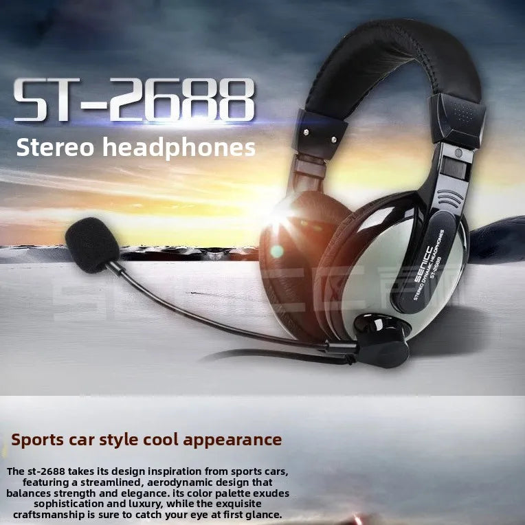 Long-Wear Comfortable Soundli ST2688 Over-ear Headphones Wired Dual Plug Button Control Volume Control English Listen Computer