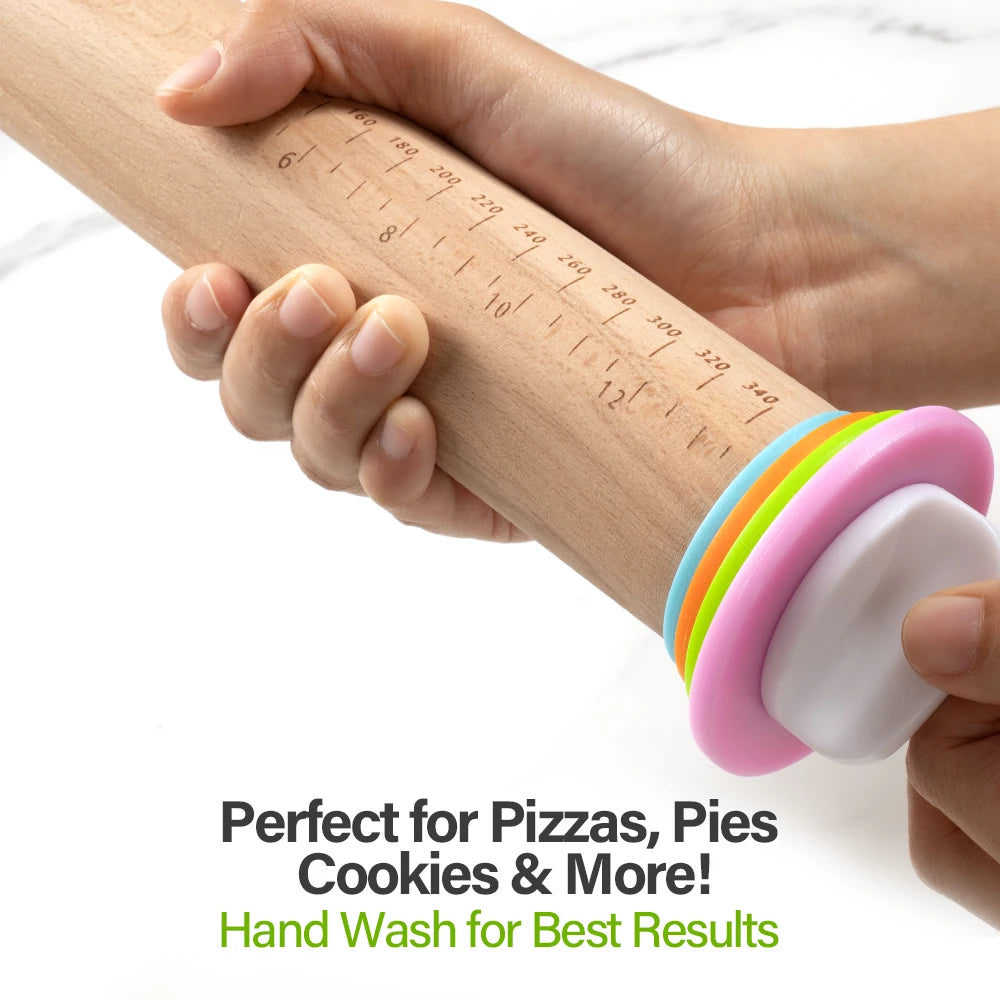 14/17 Inch Adjustable Wooden Rolling Pin with 4 Thickness Rings Dough Roller Pins for Cookie Pastry Tools Cake Kitchen Gadgets