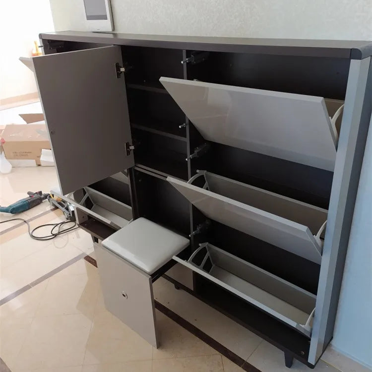 Modern Light Luxury Paint with Stool Tipping Bucket Narrow Shoe Cabinet