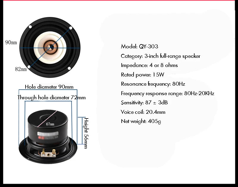 3 Inch Audio Speaker 4Ohm 8Ohm 15W Full Range Speakers Hifi Mediant Bass Loudspeaker For Home Theater DIY