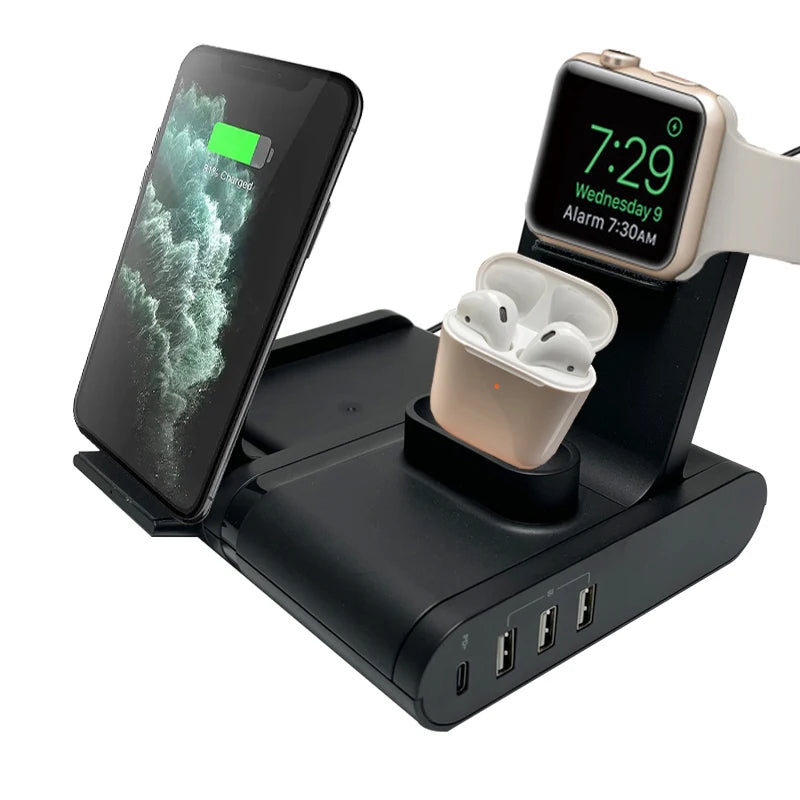 NULIKE Foldable Wireless Charger Stand 15W PD 5V/3A 7-in-1 Multi-Functional Laptop Earphones More Devices Wireless Charger