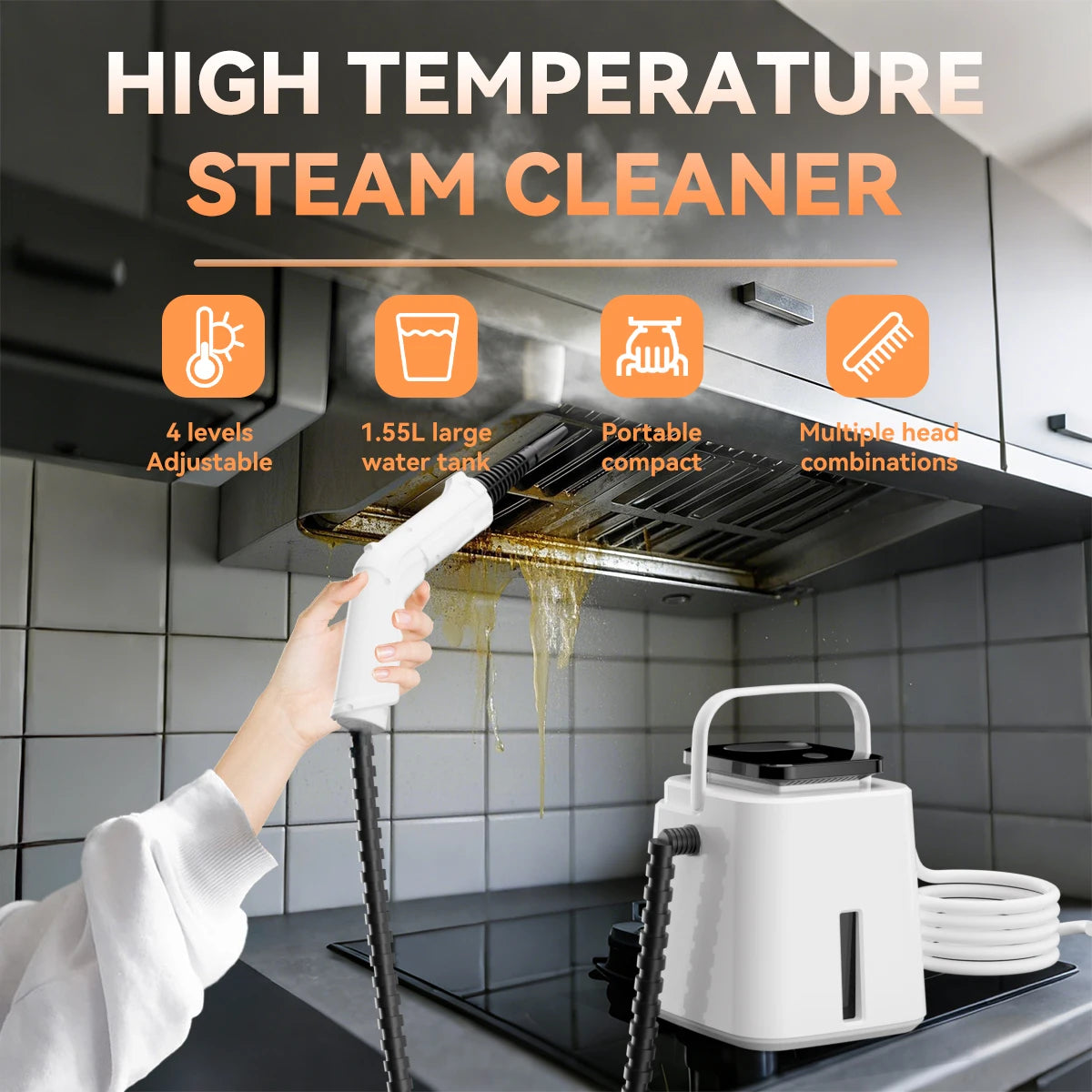Kitchen Gadgets Handheld 5 in 1 Steam Cleaner Powerful Pressurized Multipurpose Steam Cleaning Machine for House Carpet