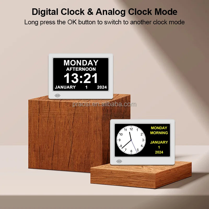 2025 Pros China Hot Sales 7 Inch Digital Alzheimer Azan Clock for Dementia Memory Loss Electronic Desk Clock 24 Alarms Remote