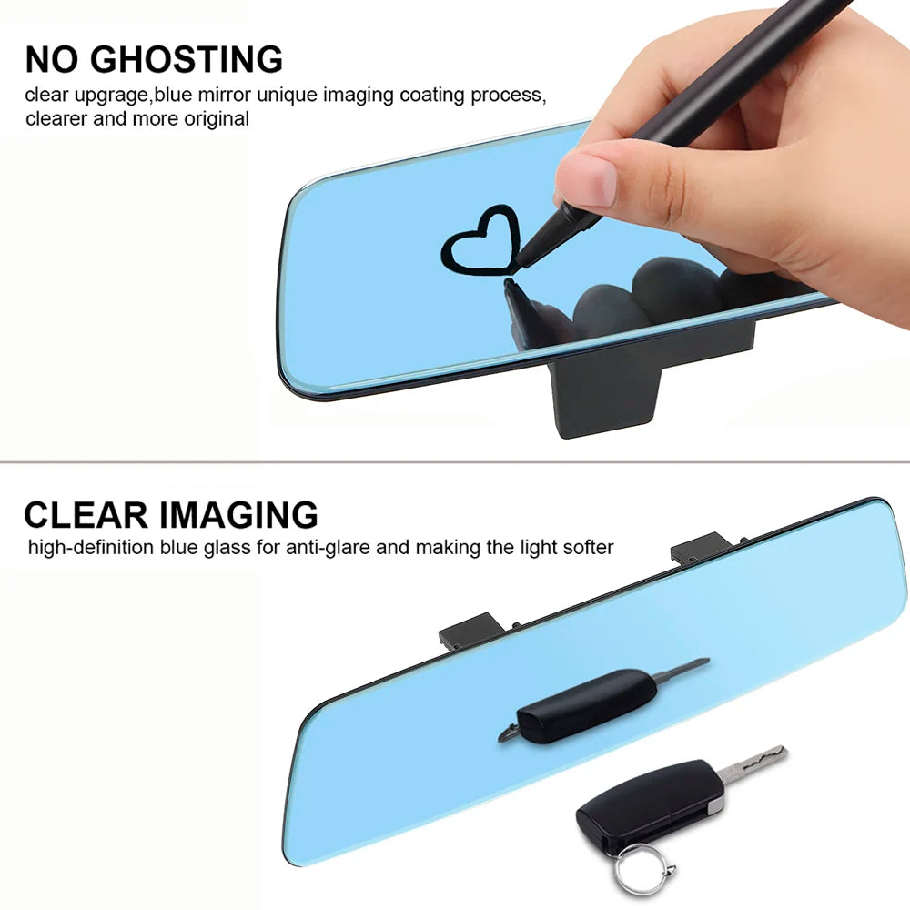 2.5D Full Screen HD Glass Anti-glare Wide-angle Blue Frameless Mirror Car Interior Rear View Mirror 3000R Micro Curvature Lens
