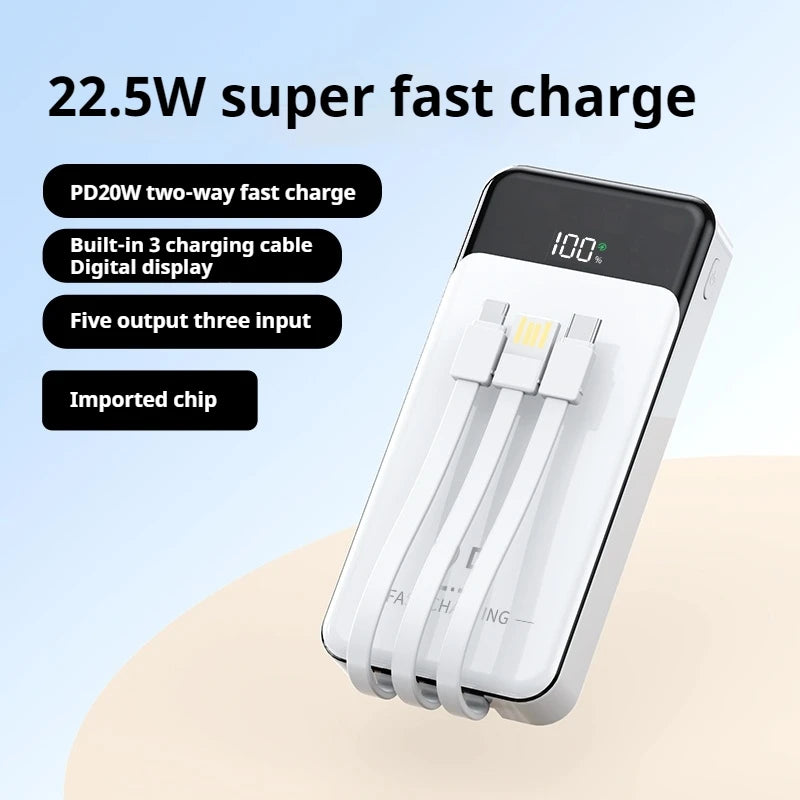 New Product Hot Selling Power Bank Fast Charging 20000Mah Built-In Three Cables Convenient Charging Slim Portable Power Banks